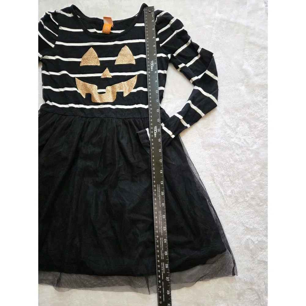 389 Girls L 10/12 Black Gold Jack O Lantern Halloween Dress Costume